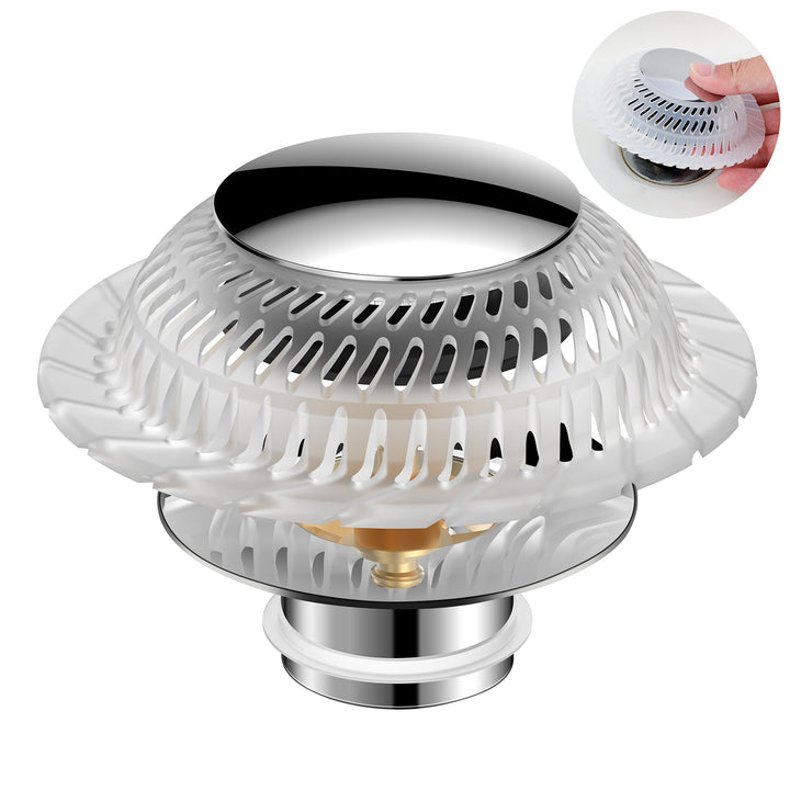 SAMODRA Bathtub Drain Stopper with Silicone Hair Catcher, 3-Layer Brass & Rust-Resistant for 1-Touch Seal & Drain, Pop-up Tub Stopper Fit for 1.45-1.8" Drain Hole