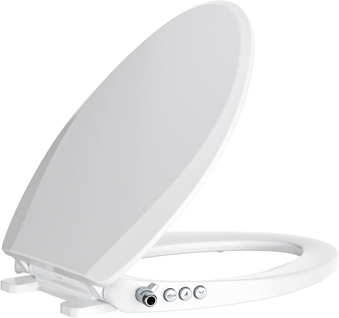 Bidet Toilet Seat, Soft Close Elongated Toilet Seat, Button control Feminine/Posterior Wash Switch, Knob Control Water Pressure,White Bidet Seat Attachment with Brass inlet