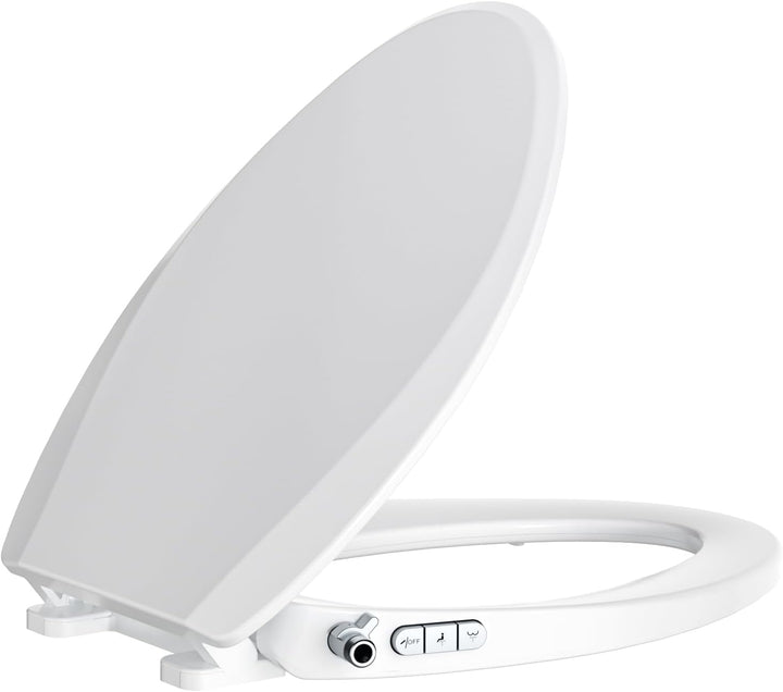 Bidet Toilet Seat, Soft Close Elongated Toilet Seat, Button control Feminine/Posterior Wash Switch, Knob Control Water Pressure,White Bidet Seat Attachment with Brass inlet
