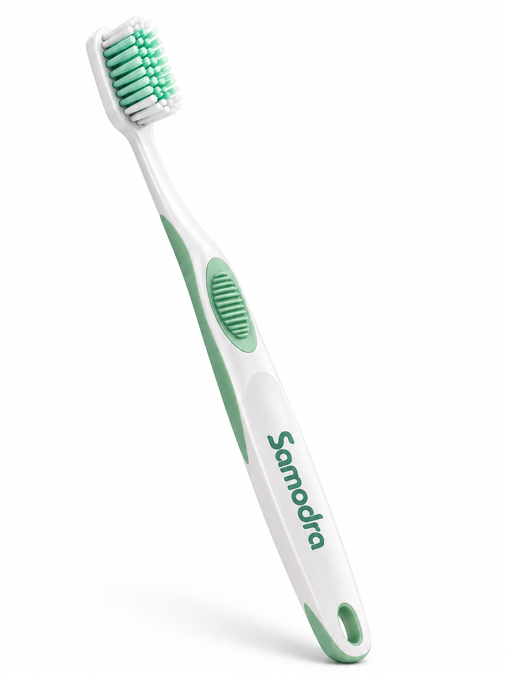 SAMODRA Manual Toothbrush, Comfortable Grip Handle, White & Green