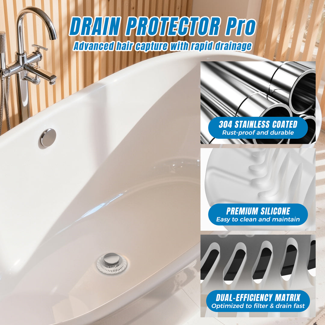 SAMODRA Bathtub Drain Stopper with Silicone Hair Catcher, 3-Layer Brass & Rust-Resistant for 1-Touch Seal & Drain, Pop-up Tub Stopper Fit for 1.45-1.8" Drain Hole
