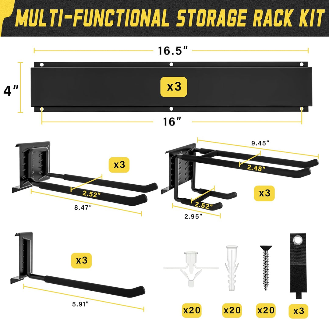 SAMODRA Garage Tool Organizer Wall Mount, 15 Pack Carries 675 lbs, Garden Tool Rack Organizer 48in With Large Storage Space, Heavy Duty Garage Wall Hooks for Hanging Ladder, Bike, Yard Tools, Shovel, Shed
