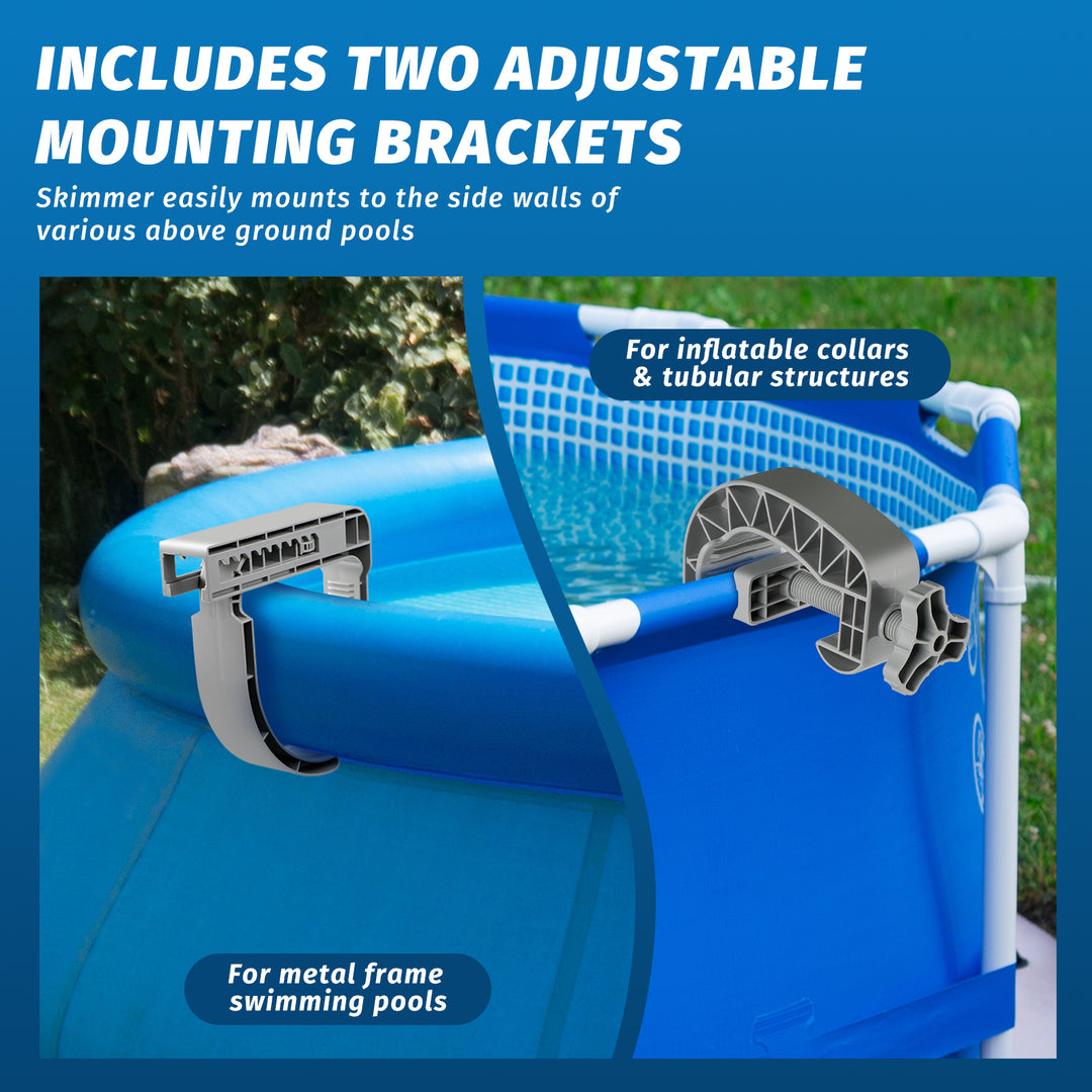 Above Ground Pool Skimmer with 4 Skimmer Socks, Floating Surface Skimmer, Wall Mount Pool Surface Skimmer with Hose and Basket, Attaches to Inflatable Collars, Tubular and Metal Frames