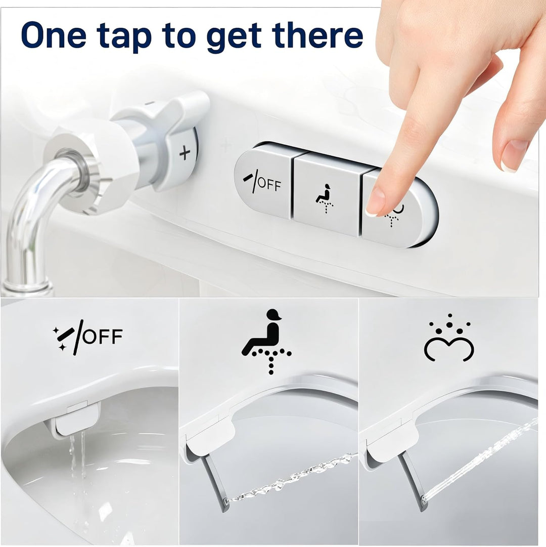 Bidet Toilet Seat, Soft Close Elongated Toilet Seat, Button control Feminine/Posterior Wash Switch, Knob Control Water Pressure,White Bidet Seat Attachment with Brass inlet
