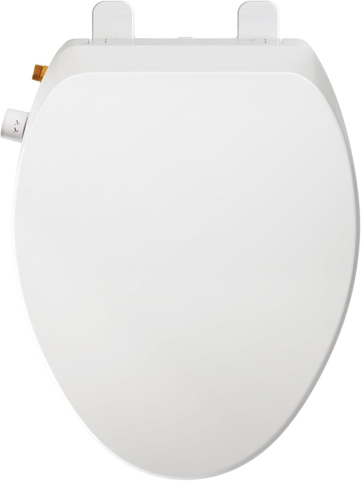 Bidet Toilet Seat, Soft Close Elongated Toilet Seat, Button control Feminine/Posterior Wash Switch, Knob Control Water Pressure,White Bidet Seat Attachment with Brass inlet