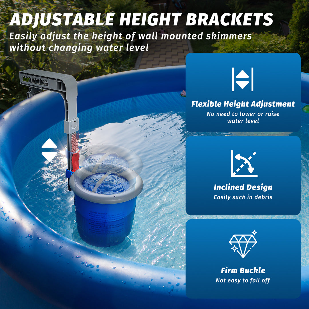 Above Ground Pool Skimmer with 4 Skimmer Socks, Floating Surface Skimmer, Wall Mount Pool Surface Skimmer with Hose and Basket, Attaches to Inflatable Collars, Tubular and Metal Frames