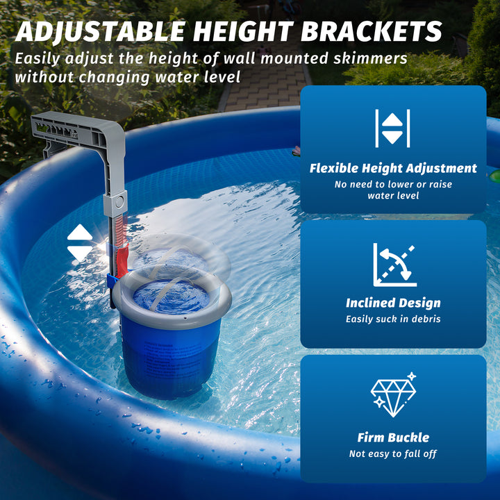 Above Ground Pool Skimmer with 4 Skimmer Socks, Floating Surface Skimmer, Wall Mount Pool Surface Skimmer with Hose and Basket, Attaches to Inflatable Collars, Tubular and Metal Frames