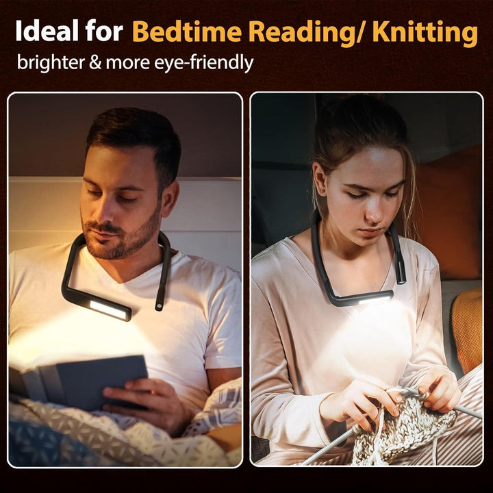 LED Neck Reading Light, Rechargeable 10-80Hrs Long Lasting Neck Light, Eye-friendly Wide Lamp Book Light with 3 Amber Colors & Stepless Dimming Reading Light, Camping Knitting Crochet Accessories
