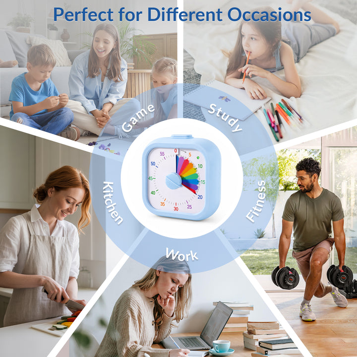 SAMODRA 60 Minute Visual Timer for Kids, Visual Countdown Timer for Classroom Office Kitchen, Timer for Kids Desk with Silent Operation (Blue Rainbow)