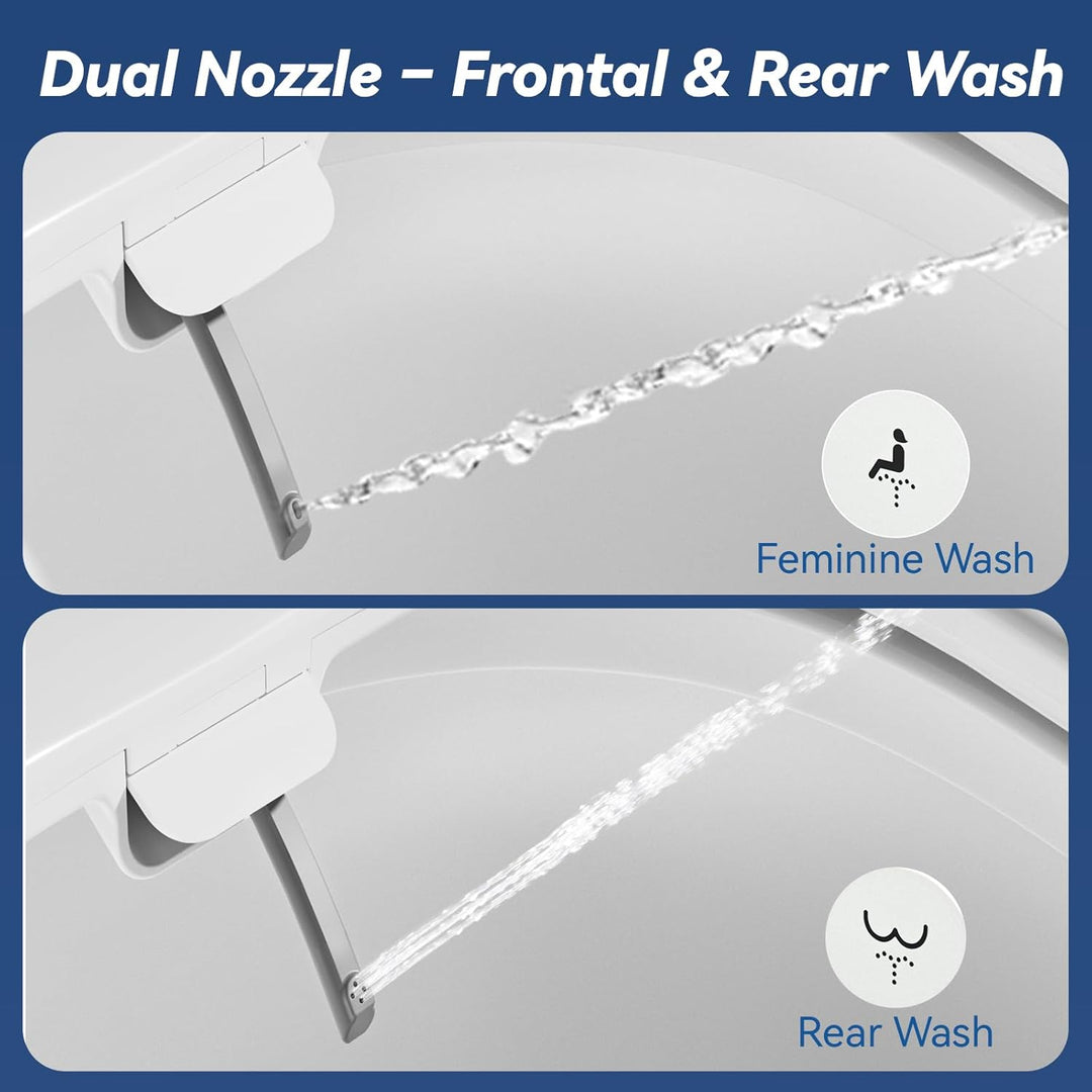 Bidet Toilet Seat, Soft Close Elongated Toilet Seat, Button control Feminine/Posterior Wash Switch, Knob Control Water Pressure,White Bidet Seat Attachment with Brass inlet