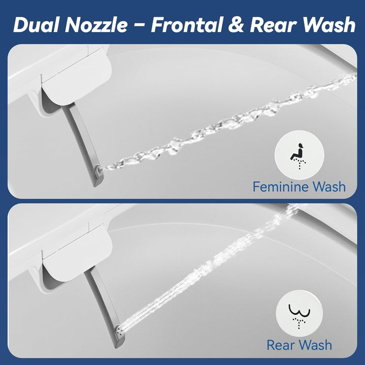Bidet Toilet Seat, Soft Close Elongated Toilet Seat, Button control Feminine/Posterior Wash Switch, Knob Control Water Pressure,White Bidet Seat Attachment with Brass inlet