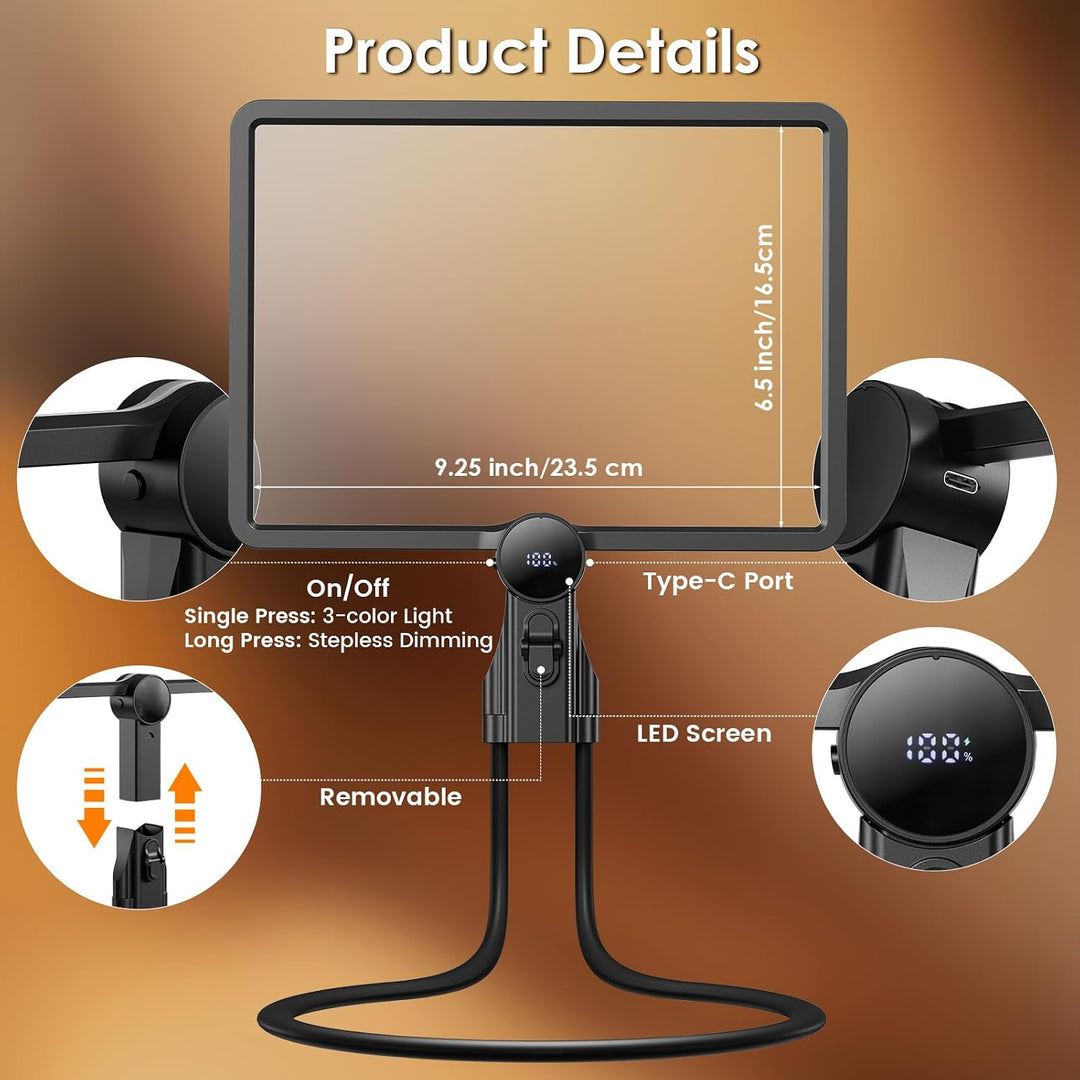 Magnifying Glass with Light for Reading, Rechargeable Full Page 9.45" x 6.7" Neck Wear Magnifier for Reading Books,Sewing, Cross Stitch