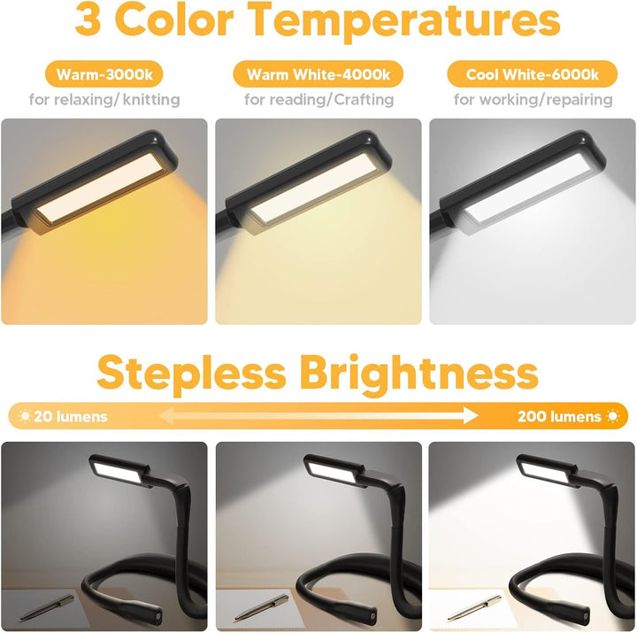 LED Neck Reading Light, Rechargeable 10-80Hrs Long Lasting Neck Light, Eye-friendly Wide Lamp Book Light with 3 Amber Colors & Stepless Dimming Reading Light, Camping Knitting Crochet Accessories