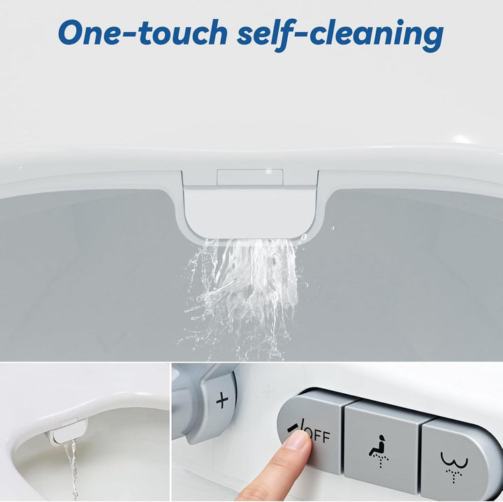 Bidet Toilet Seat, Soft Close Elongated Toilet Seat, Button control Feminine/Posterior Wash Switch, Knob Control Water Pressure,White Bidet Seat Attachment with Brass inlet