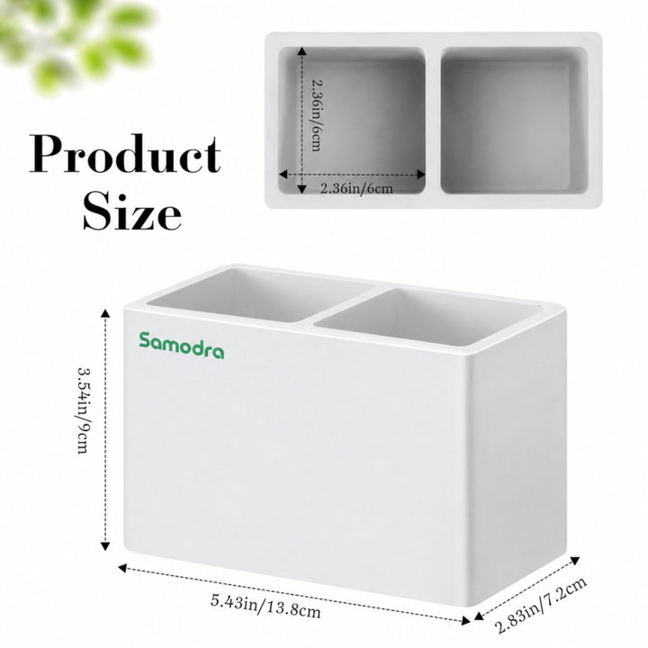 SAMODRA Marble-Pattern Quick-Dry Double Slot Toothbrush Caddy