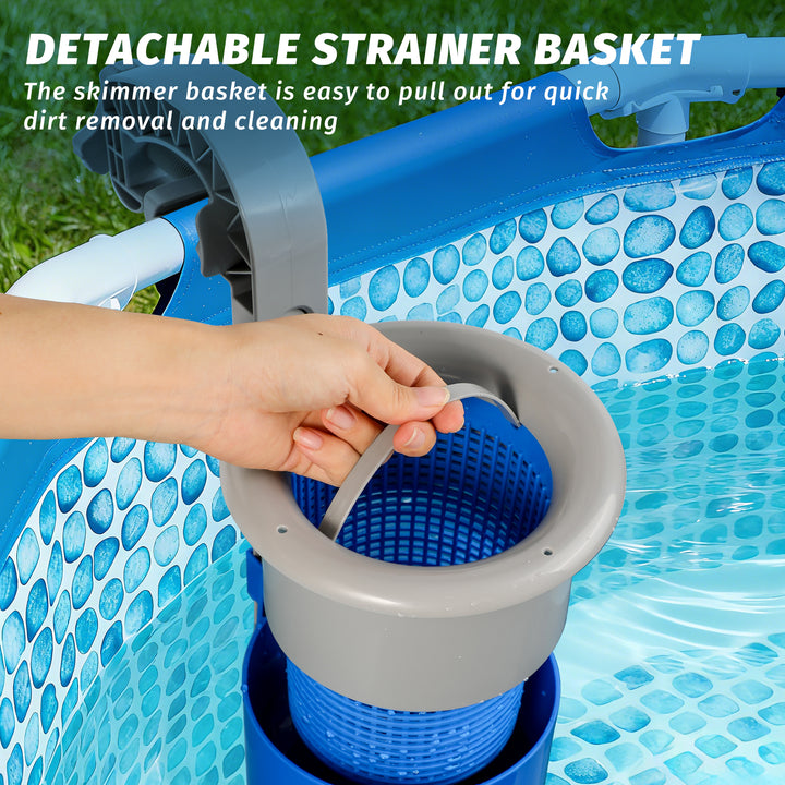 Above Ground Pool Skimmer with 4 Skimmer Socks, Floating Surface Skimmer, Wall Mount Pool Surface Skimmer with Hose and Basket, Attaches to Inflatable Collars, Tubular and Metal Frames