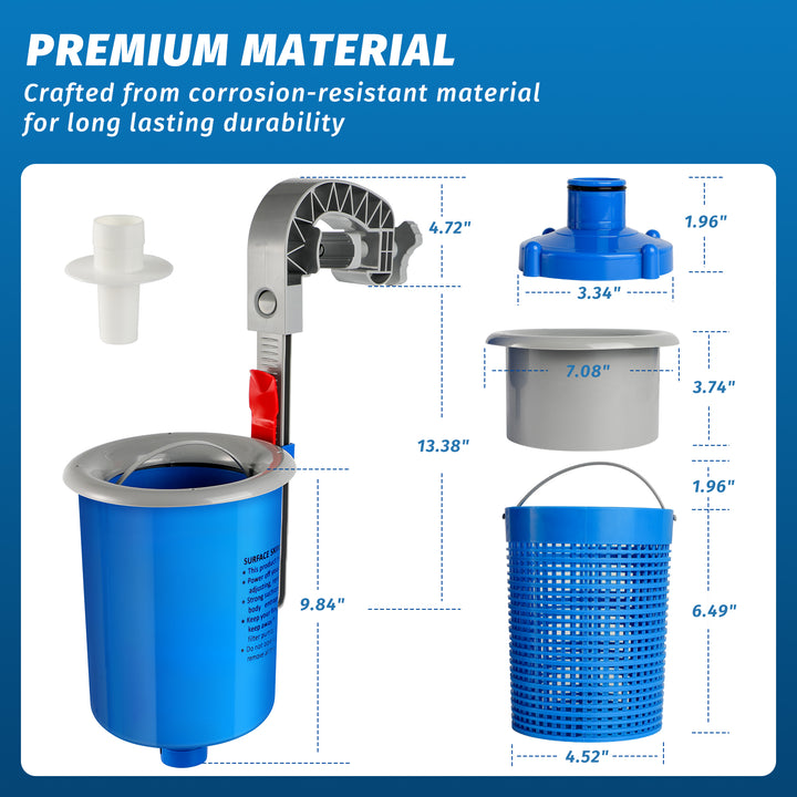 Above Ground Pool Skimmer with 4 Skimmer Socks, Floating Surface Skimmer, Wall Mount Pool Surface Skimmer with Hose and Basket, Attaches to Inflatable Collars, Tubular and Metal Frames