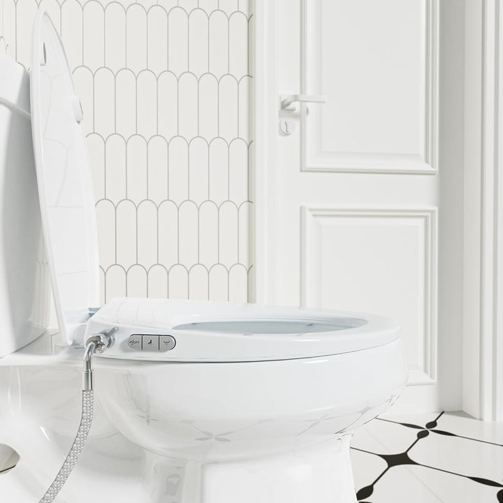 Bidet Toilet Seat, Soft Close Elongated Toilet Seat, Button control Feminine/Posterior Wash Switch, Knob Control Water Pressure,White Bidet Seat Attachment with Brass inlet