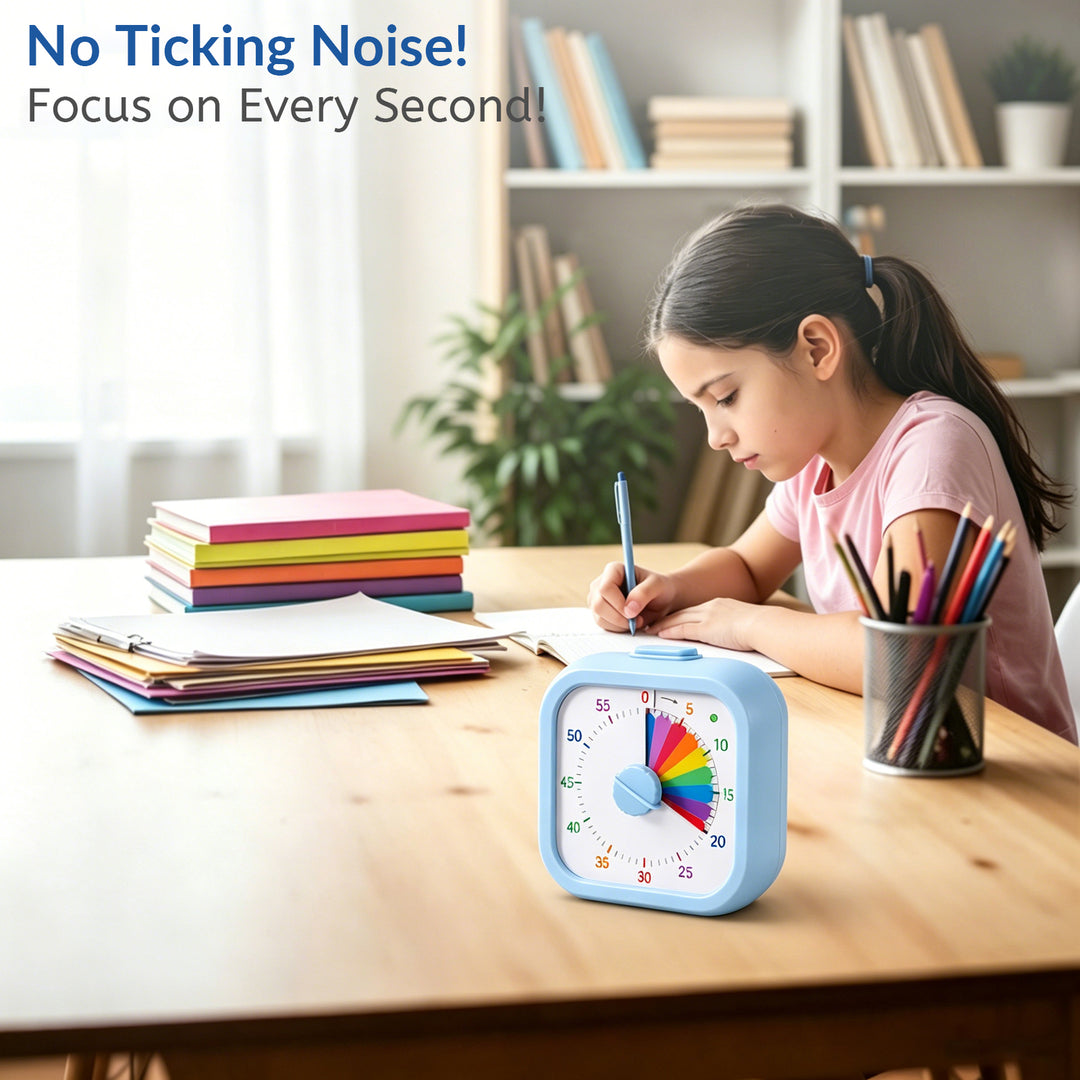 SAMODRA 60 Minute Visual Timer for Kids, Visual Countdown Timer for Classroom Office Kitchen, Timer for Kids Desk with Silent Operation (Blue Rainbow)
