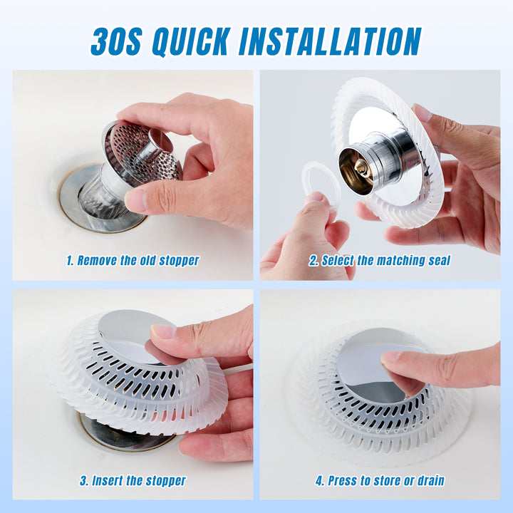SAMODRA Bathtub Drain Stopper with Silicone Hair Catcher, 3-Layer Brass & Rust-Resistant for 1-Touch Seal & Drain, Pop-up Tub Stopper Fit for 1.45-1.8" Drain Hole