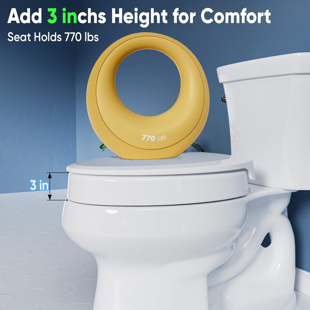 SAMODRA Raised Toilet Seat Riser, White, 3 Inch High Elevated Toilet Seat for Seniors, Soft Close, Easy Install & Clean