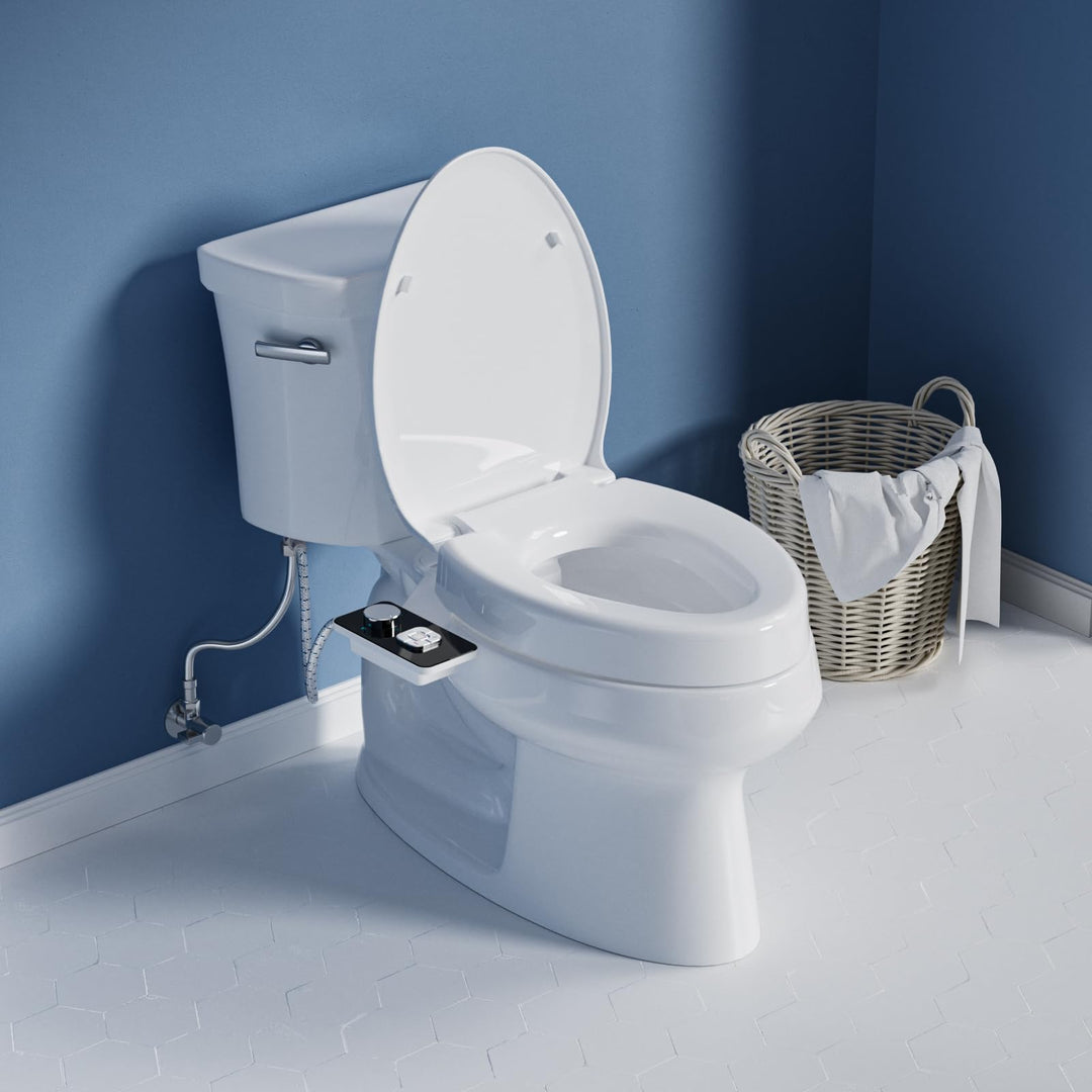 SAMODRA Raised Toilet Seat Riser, White, 3 Inch High Elevated Toilet Seat for Seniors, Soft Close, Easy Install & Clean