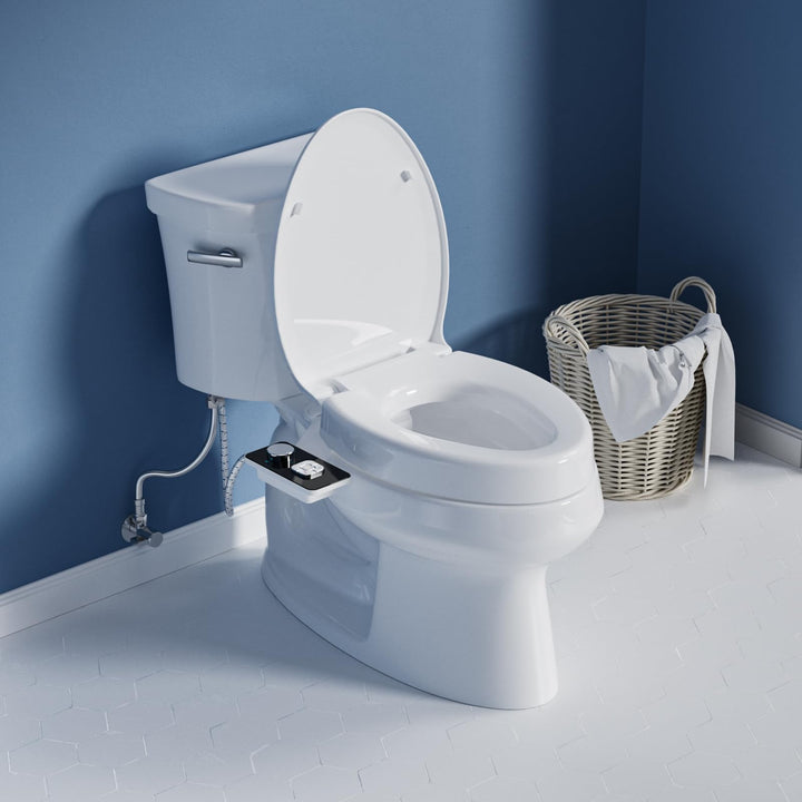 SAMODRA Raised Toilet Seat Riser, White, 3 Inch High Elevated Toilet Seat for Seniors, Soft Close, Easy Install & Clean