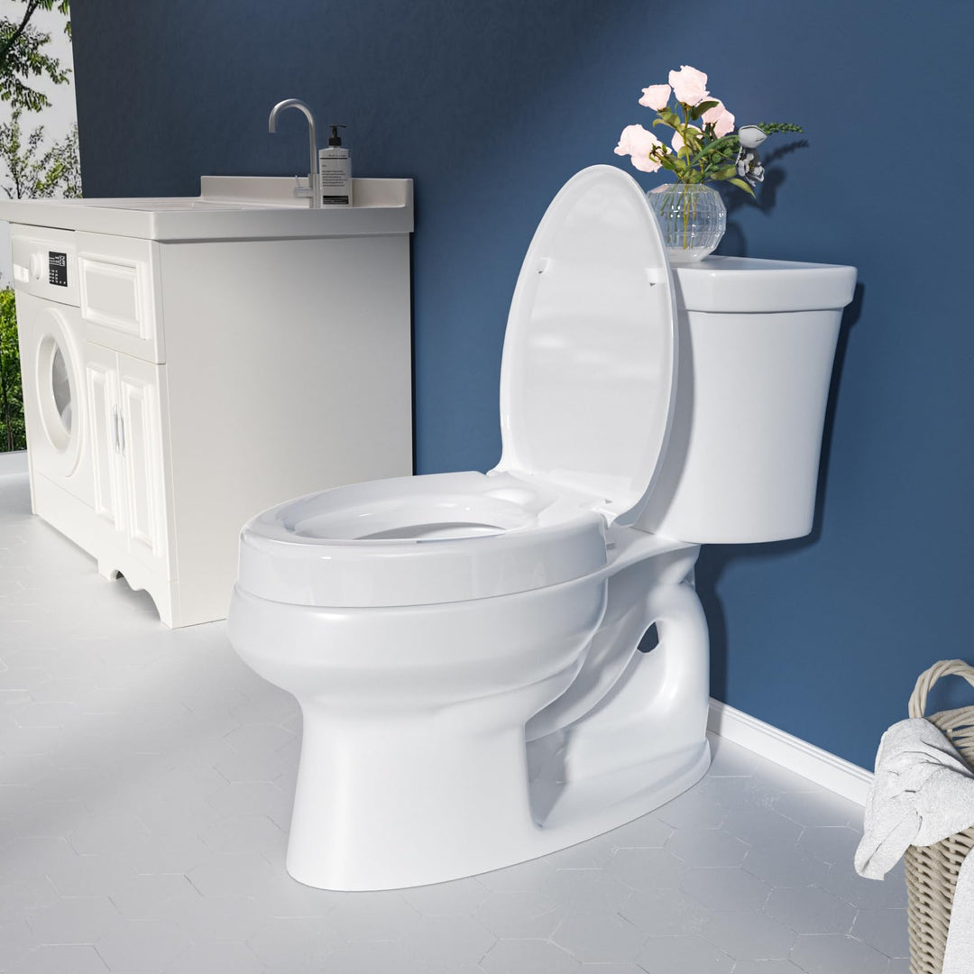 SAMODRA Raised Toilet Seat Riser, White, 3 Inch High Elevated Toilet Seat for Seniors, Soft Close, Easy Install & Clean