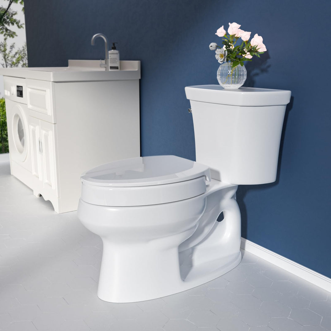 SAMODRA Raised Toilet Seat Riser, White, 3 Inch High Elevated Toilet Seat for Seniors, Soft Close, Easy Install & Clean
