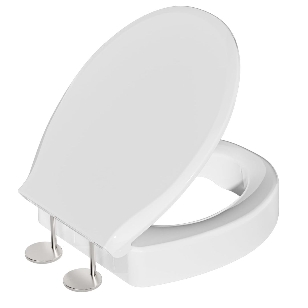 SAMODRA Raised Toilet Seat Riser, White, 3 Inch High Elevated Toilet Seat for Seniors, Soft Close, Easy Install & Clean