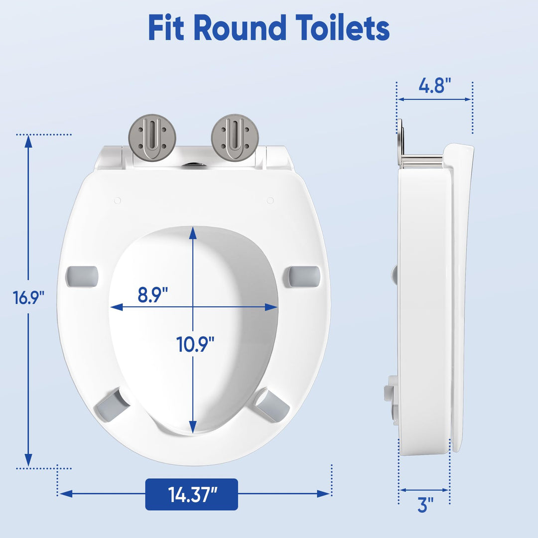 SAMODRA Raised Toilet Seat Riser, White, 3 Inch High Elevated Toilet Seat for Seniors, Soft Close, Easy Install & Clean
