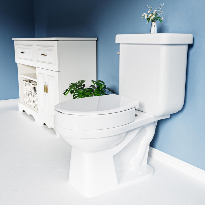 SAMODRA Raised Toilet Seat Riser, White, 3 Inch High Elevated Toilet Seat for Seniors, Soft Close, Easy Install & Clean